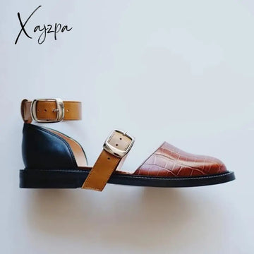 Xajzpa - Buckle Color Block Sandals Flats Heels